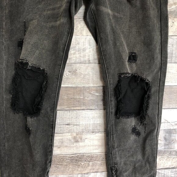 Princess Polly High Rise Distressed Raw Hem Destroyed Ankle Zip Jeans 4 Black - Picture 5 of 12